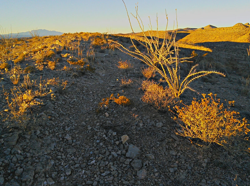 Beginning descent into the remote back valley to the east