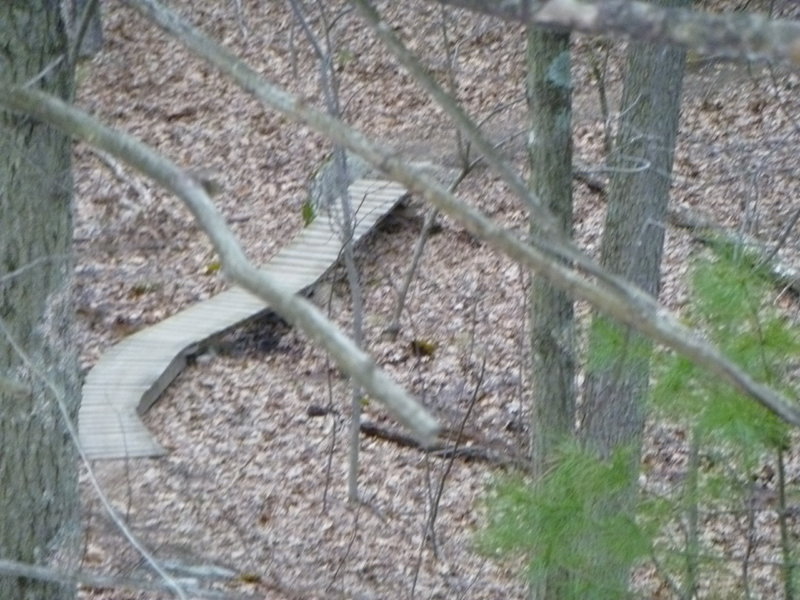 Looking down at a fun bridge.