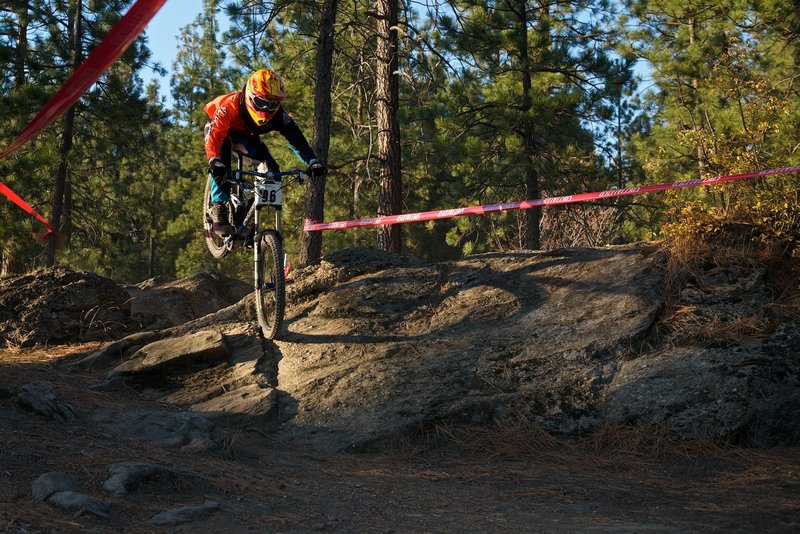 Soaring above the rocks during a practice run for the All Gravity Series race.