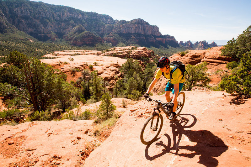 The south side of Hangover is all about connecting slickrock ledges.