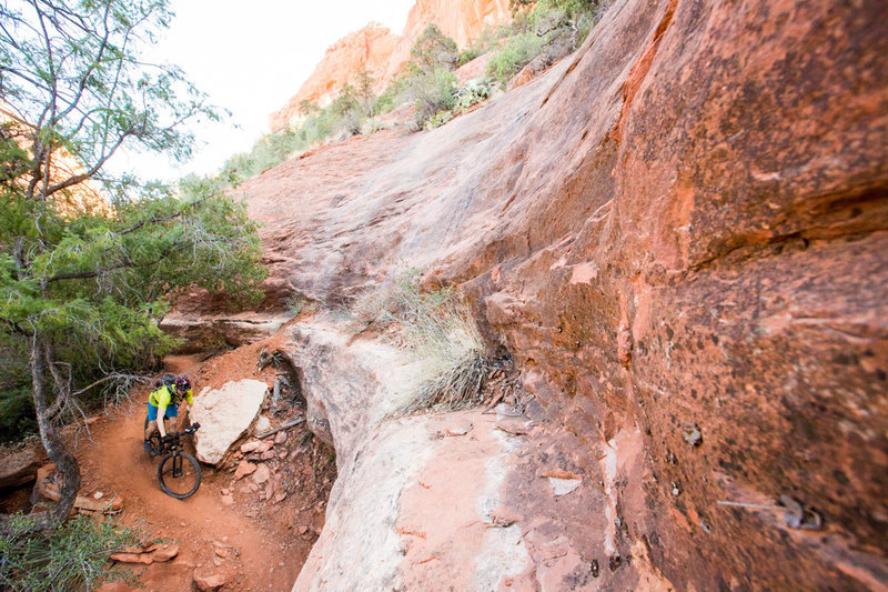 Riding through and endless seem of overhanging slickrock - the feature that gives this trail its name.