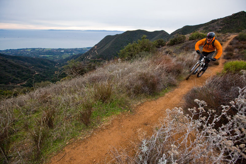 Riding across the ridge towards the top of the Romero singletrack