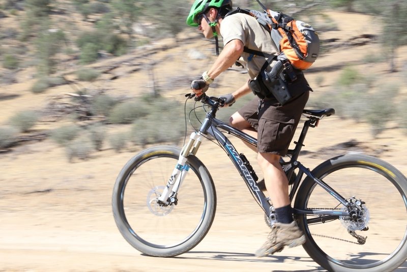 Singletrack at the junction of Pearl Harbor Drive and Keyesville Classic