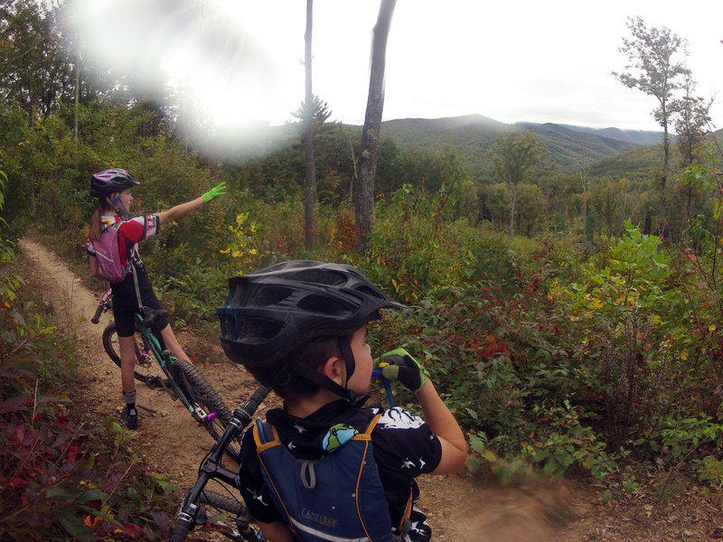 Henry (8) and Ruth Brown (10) enjoying the view to the west on Tillman West Trail at IMBA Fallfest.