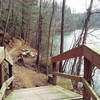 Bridge and Rope Swing area - Take a swing into the lake or continue on up the hill...