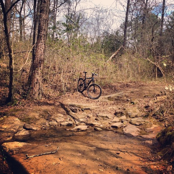 First creek crossing, the boulders and tree roots make for a challenging and narrow line to pick.  Creek may be deeper and impassable after a hard rain, use caution.