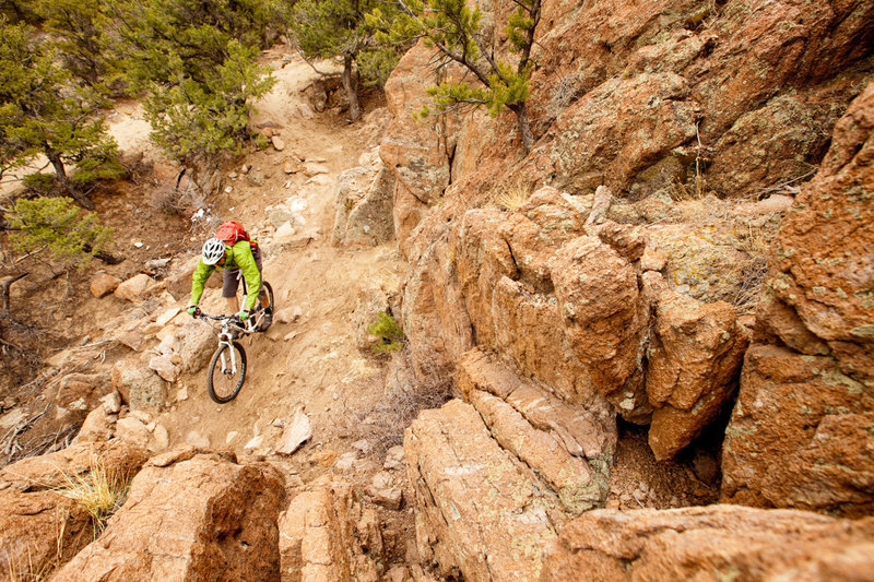 Plenty of pink granite around you and under the wheels on North Backbone.