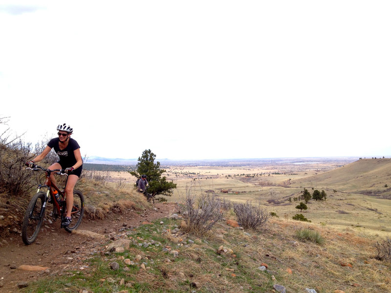 Climbing up with great views across the plains behind.