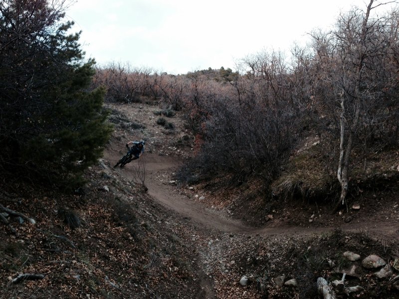 Wall ride to small kicker.  This is where the fun begins.  You'll find every turn is a berm or wall ride and large to small kicker options to the end.