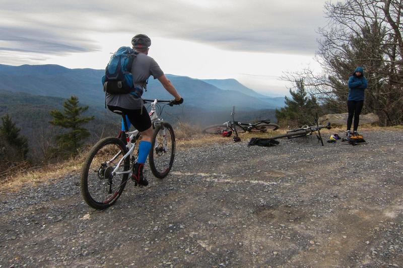 Arriving at Bear Creek Overlook after a long climb up the forest road.