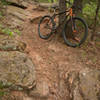 Stopping in the rock garden for a break on the Orange Trail.