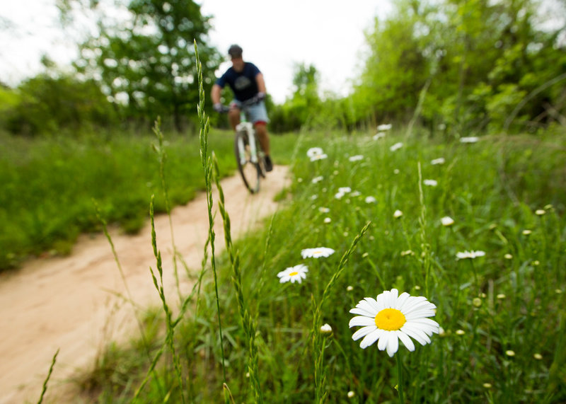 Rolling through open grassy areas on the east side of the lake.