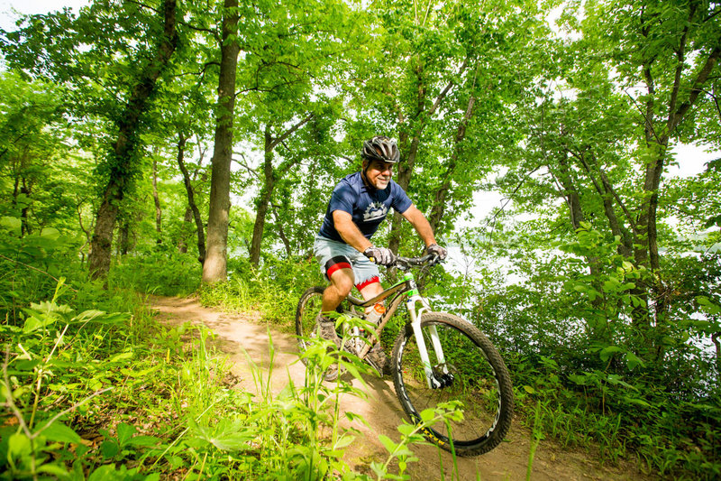 Cruising through hardwood forest along the lake shore.