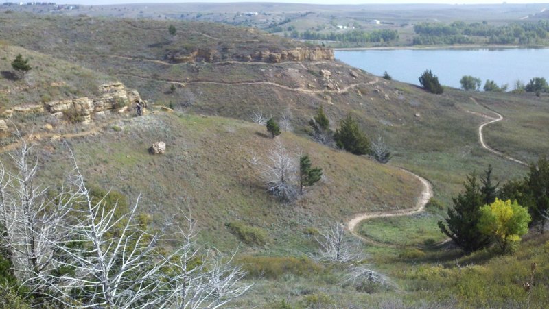 Hell Creek Loop. A 4 or 6 mi loop that starts and ends at the big bridge. Can you spot the rider in this picture?