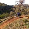 One of the last banked switchbacks near the bottom of Cactus Canyon.