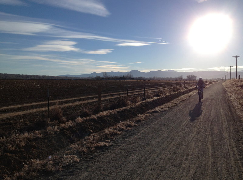 The LoBo trail along the Diagonal Highway.  Great views in the distance and farmland alongside.