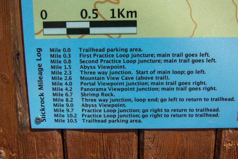 Mileage highlights listed on the sign in the parking lot.