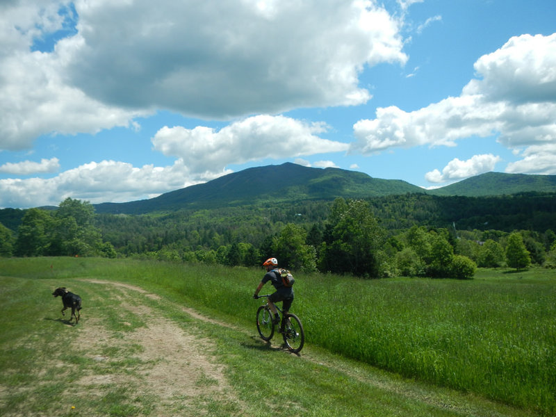 Heading back to the Burke Bike Barn after finishing the loop. View of Burke Mtn.