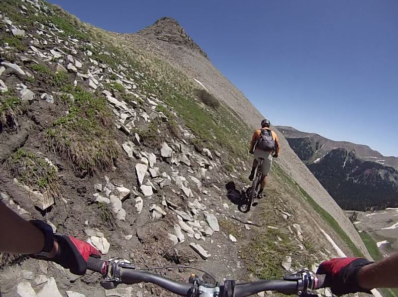 Starting the descent down Sharkstooth Pass, with Sharkstooth Peak in the background.