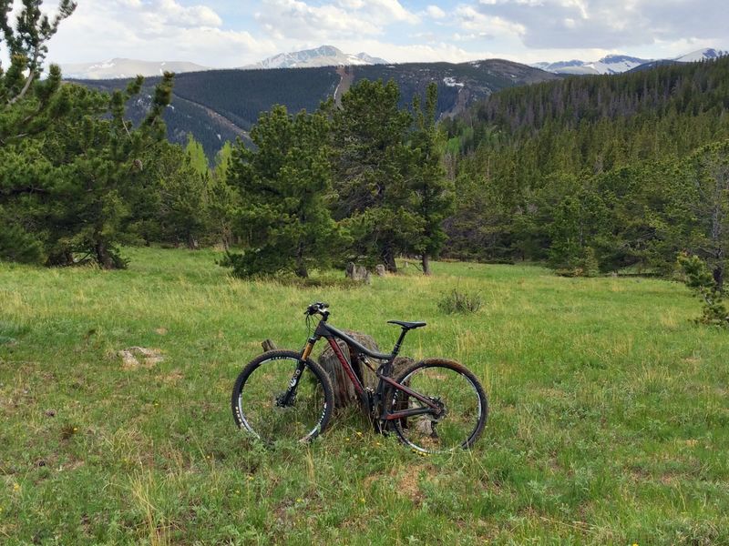 Views of the Eldora ski area and higher Indian Peaks behind