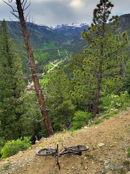 The cute little hamlet of Eldora, with the big Indian Peaks behind.