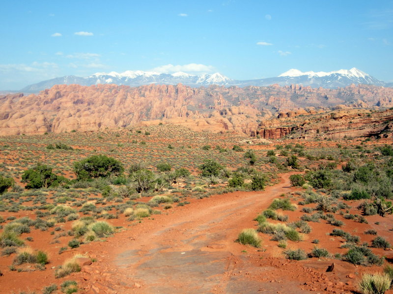 Wide views of Behind the Rocks and the La Sals from up on top of Amasa Back