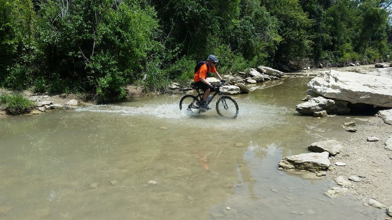 Taylor crossing the major creek crossing at the Walnut Creek Metro Park