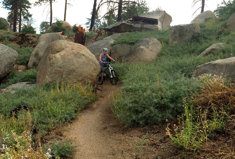 Round the boulders...lots of that and great trail conditions on Hanna Flats