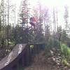 A big wood-to-dirt jump on The Bouldevard at the intersection with Banana Peel, Bear Arms and Space Ape.