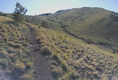 The trail climbs along this broad valley on its way to the second saddle