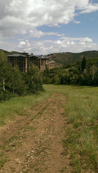 Looking down the Little Stick ski run towards the St. Regis Hotel