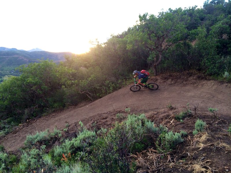 Sunset and swooping berm on the Deadline Trail.