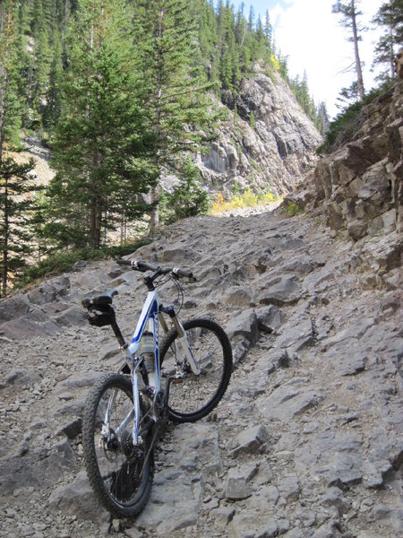 Riding (pushing!) up Schofield Pass from Marble, CO