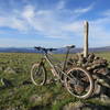 The first of several pictures of my bike leaning against a Colorado Trail cairn on the Jarosa Mesa > Cataract Ridge > West Pole Creek ride.