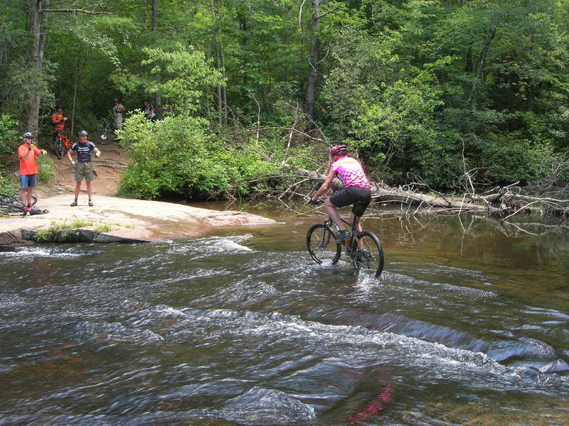 Dangerous crossing on Corn Mill Shoals Trail, I do not recommend riding this.  It is very slippery!