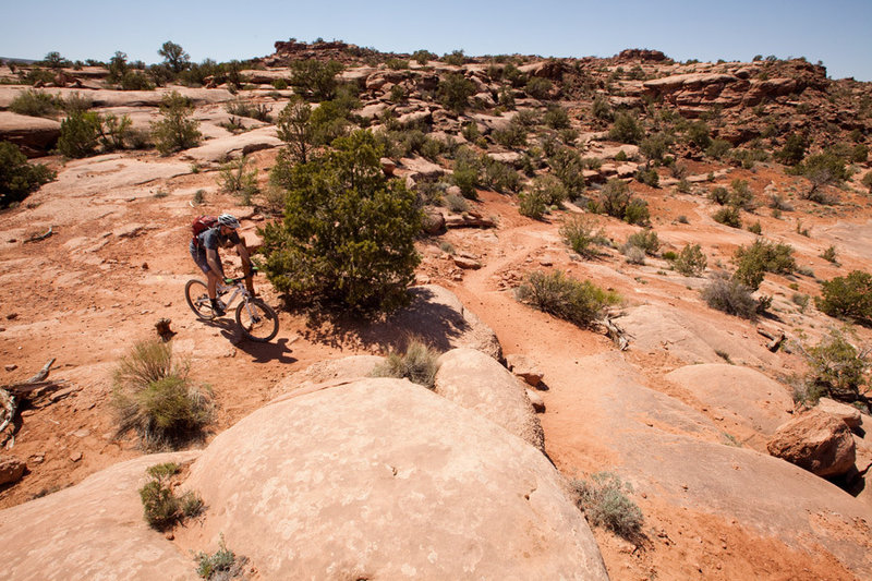 The of Little Canyon Trail.  Exit left towards Gemini Bridges Road or continue to tackle Gold Bar Rim