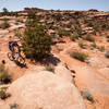 The of Little Canyon Trail.  Exit left towards Gemini Bridges Road or continue to tackle Gold Bar Rim