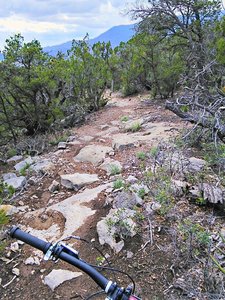 Low escarpment is fully exploited by trail designers to add some welcome chunk to the Cedro area