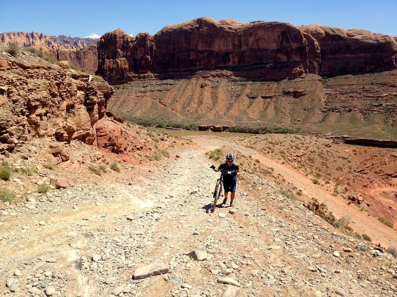 It's not too steep, but one particular section has a ton of large, loose rocks.