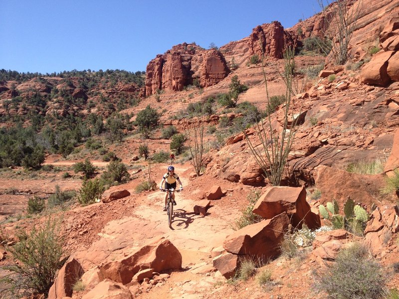 riding along the base of cathedral