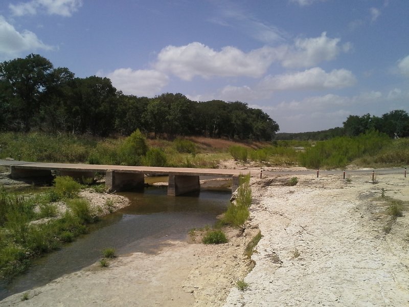 Hunt Crossing/County Road 258 bridge and the Goodwater Trail crossing over the North Fork San Gabriel River