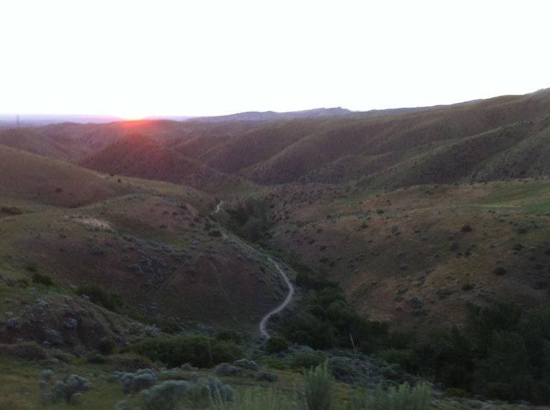 The setting sun from Corrals Trail