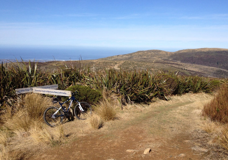 Views out to crashing waves on the beach from the high country of Swampy Ridge.