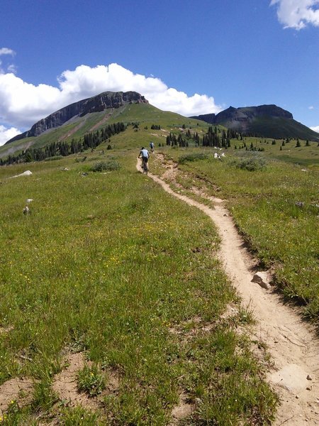 Riders heading up the long straightaway to the northeast