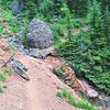 Interesting gulch with conglomerate rock and a bit of cliff band just off the trail