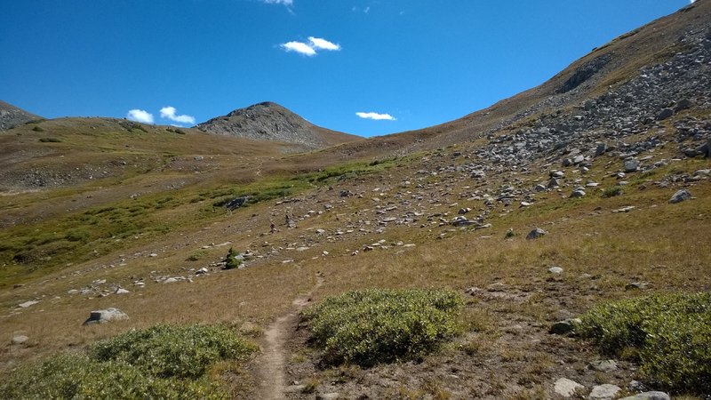 Descending some high alpine singletrack, can you spot the riders?