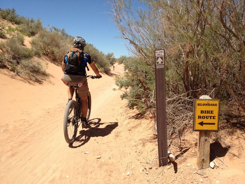 Bikes get a separate trail off the sandy road