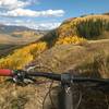 Traversing near the steep hillside of Lower Meander- the views of the East River Valley are stunning.