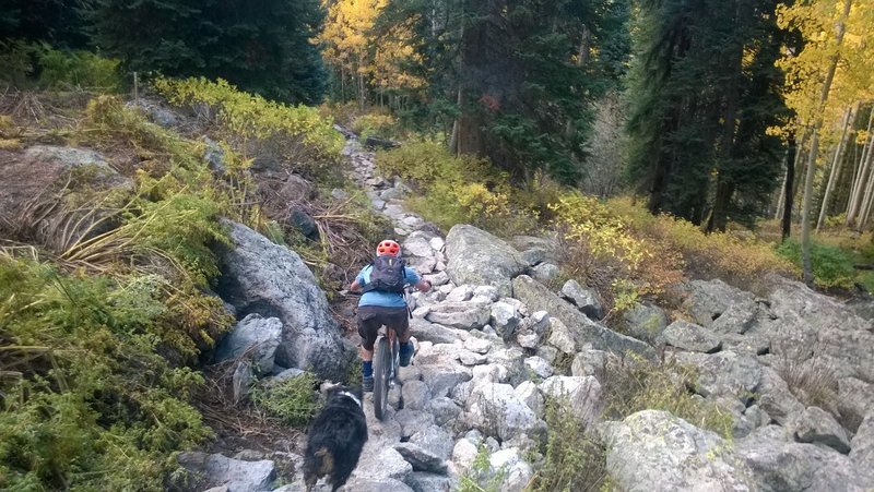 Riding through the chunky rock garden