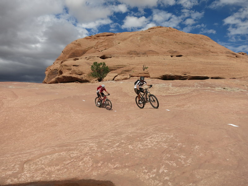 Slickrock surfing back to Sand Flats.